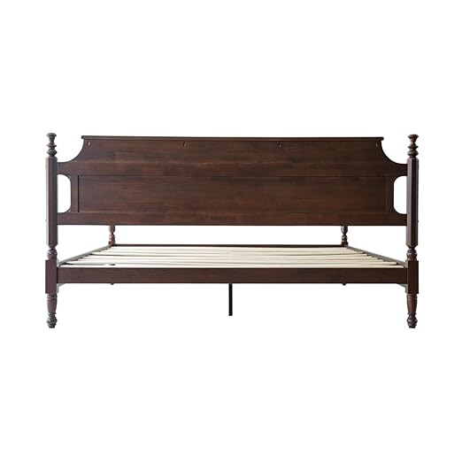King Size Solid Wood Platform Bed Frame with Headboard & Footboard, 12 Strong Slats Base, Central Metal Legs, No Box Spring Needed, Easy Assembly, Anti-Noise & Slip-Free, Dark Roast Oak Finish, ROK-32