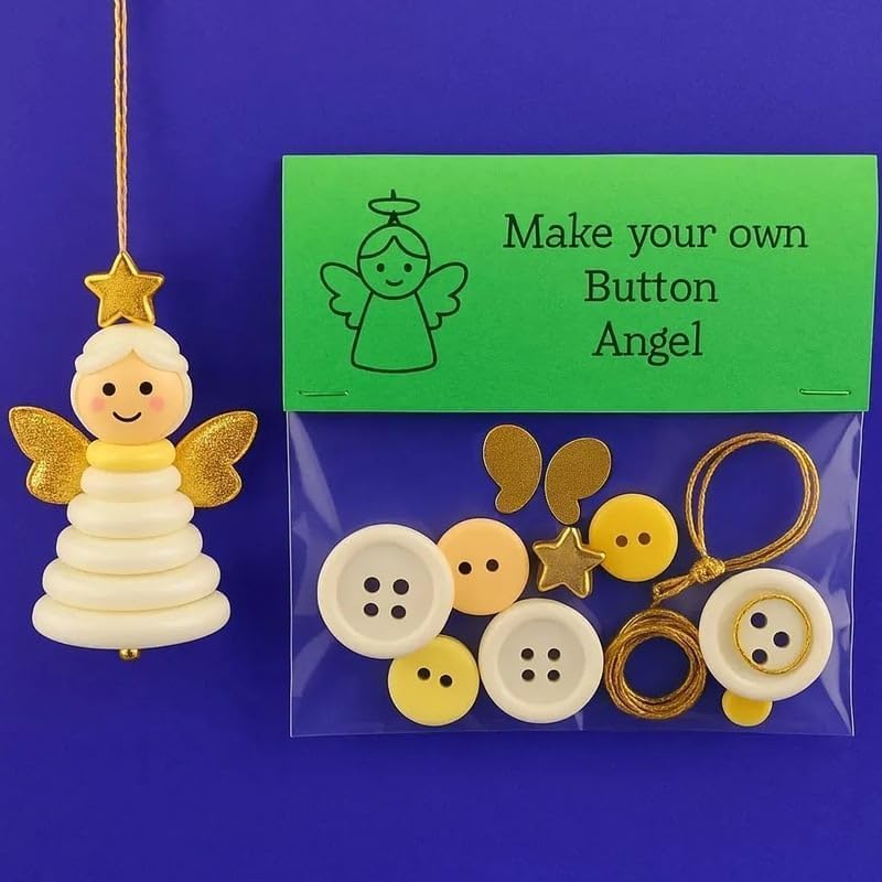 DIY Christmas Button Ornament Making Set–Fun Holiday Handmade Decorations for All Ages,DIY Craft Buttons Kit with Christmas Snowman/Santa/Angel,Xmas Tree Hanging Decorations (#B)