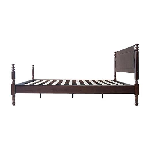 King Size Solid Wood Platform Bed Frame with Headboard & Footboard, 12 Strong Slats Base, Central Metal Legs, No Box Spring Needed, Easy Assembly, Anti-Noise & Slip-Free, Dark Roast Oak Finish, ROK-32