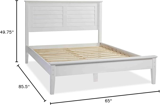 Grain Wood Furniture Greenport Solid Wood Platform Bed, Queen Size, Brushed White