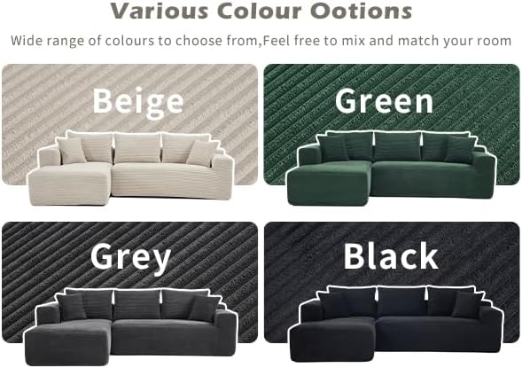 PELUMY 108.7" L-Shaped Modular Sectional Sofa with Oversized Chaise, Cloud Couch with Memory Foam, No Assembly Required Sleeper Sofa for Small Space Living Room, Apartment (Grey, Corduroy)