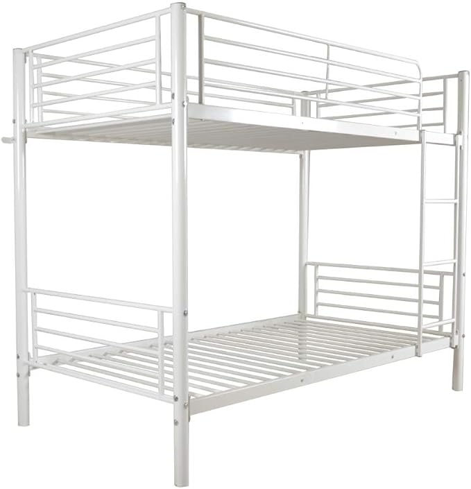 Karl Home White Bunk Bed Twin Over Twin, Metal Bunk Bed with Built-in Ladder and Safety Guardrail, Space-Saving Bunk Beds for Kids, Teens & Adults, No Box Spring