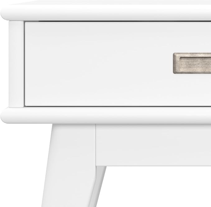 SIMPLIHOME Draper Solid Hardwood 22 inch Wide Rectangle Mid Century Modern End Table in White for The Living Room and Bedroom