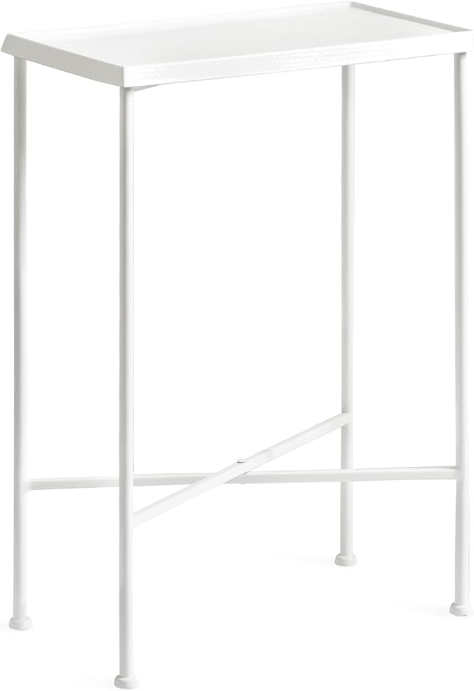Kate and Laurel Sanzo Transitional Metal Skinny Side Table, 17 x 9 x 24, White, Rectangular Slim Bedroom Nightstand with Hammered Tabletop for Use as Bedside Accent or Living Room End Table
