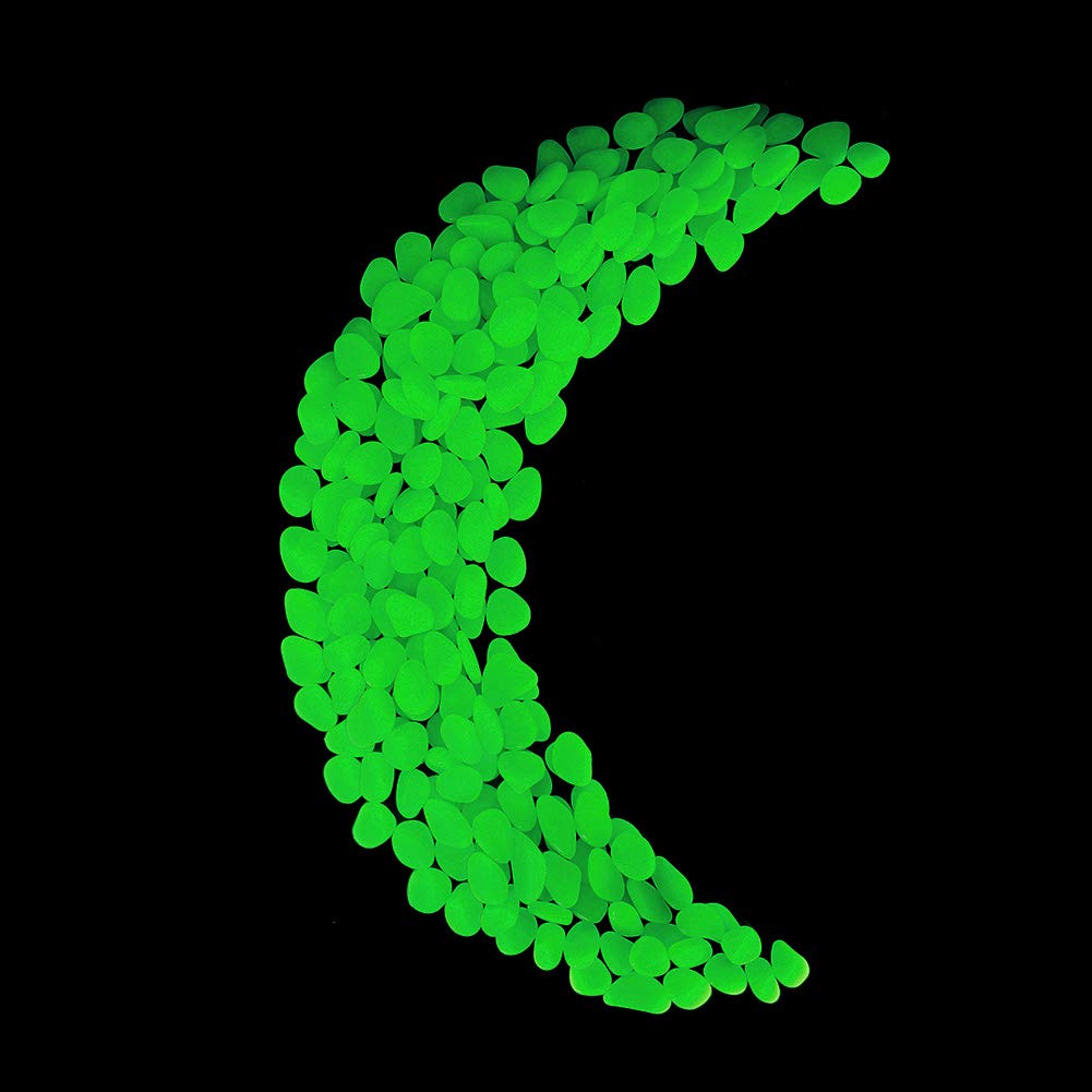 Glow Pebbles Green, 480 pcs Green Glowing Rocks for Outdoor Decor, Garden Lawn Yard, Aquarium, Walkway, Fish Tank, Pathway, Luminous Pebbles Powered by Light or Solar-Recharge Repeatedly