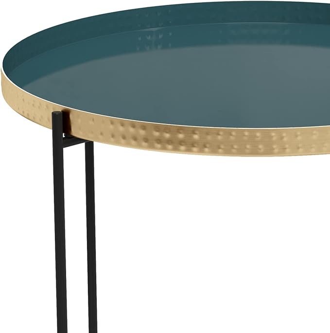 SIMPLIHOME Layton Modern 19 Inch Wide Round Metal Side Table in Teal, For the Living Room and Bedroom