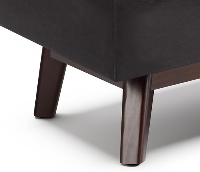 SIMPLIHOME Owen 48 inch Wide Mid Century Modern Rectangle Rectangular Storage Ottoman in Tanners Brown Vegan Faux Leather, Assembled, for the Living Room, Entryway and Family Room