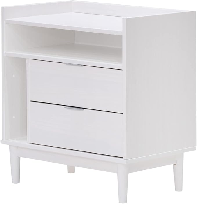 Walker Edison Blythe Mid-Century Modern Tray-Top Storage Nightstand 25 Inch White