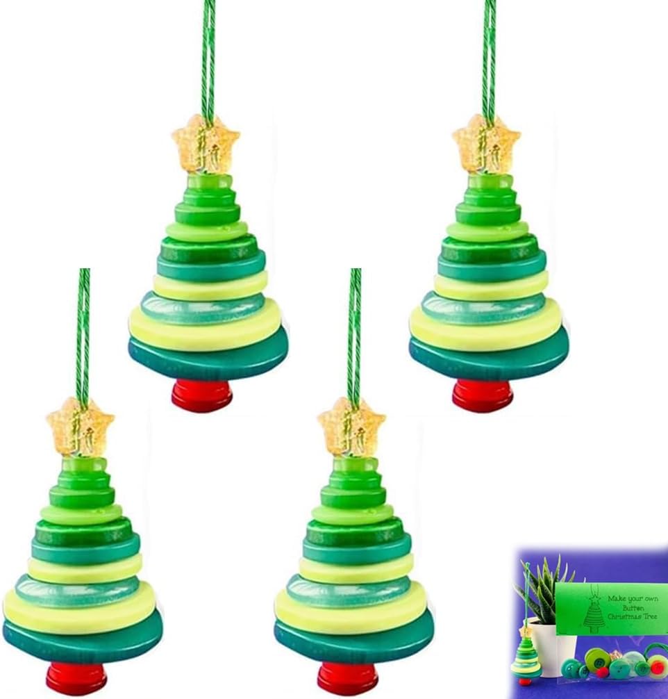 DIY Christmas Button Ornament Making Set - Snowman/Santa/Angel, Fun Holiday Craft Kit for All Ages, Ideal Xmas Tree Hanging Decor & Festive Gifts (Christmas Tree 4)