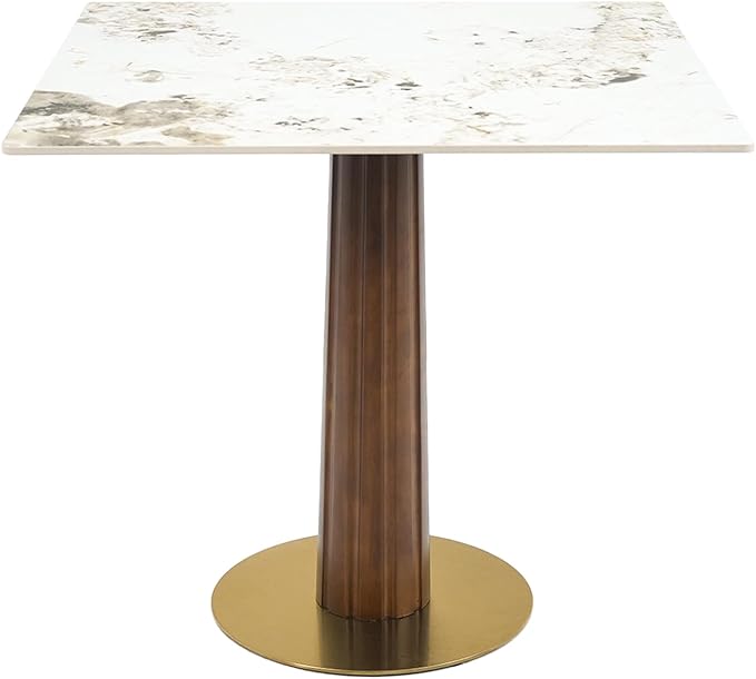 Sintered Stone Square Office Table - Meeting Desk for Small Offices (Dark Brown Leg and Pandora Top, 1 Table Only)