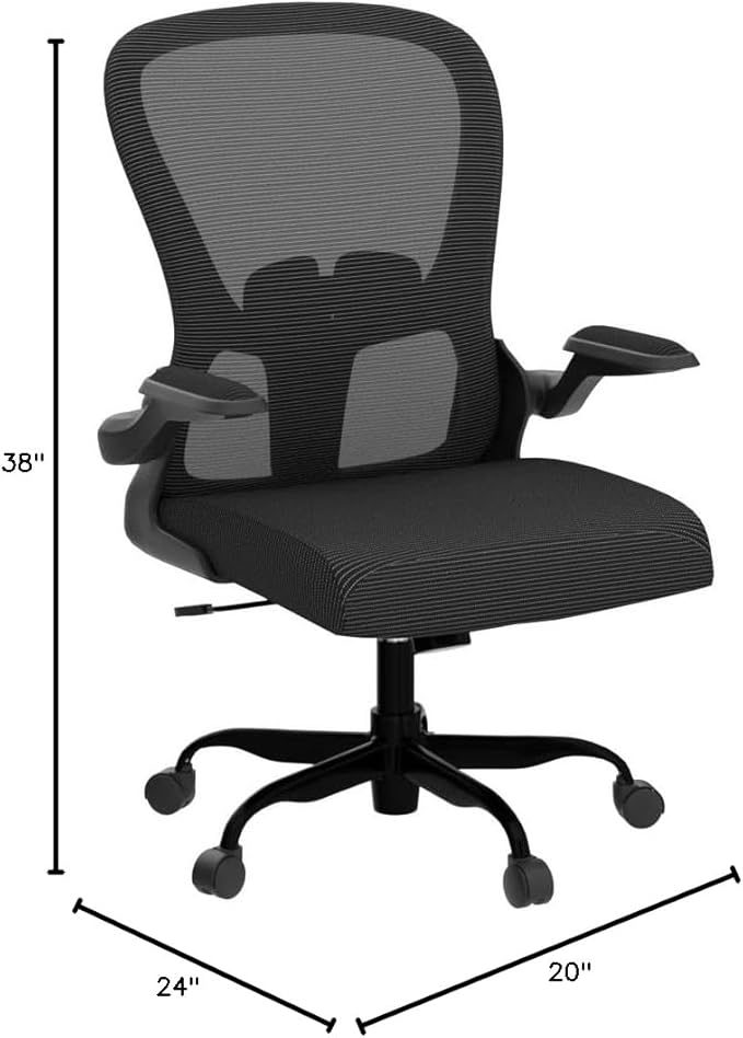 Ergonomic Office Chair, Comfort Swivel Home Office Task Chair, Breathable Mesh Desk Chair, Lumbar Support Computer Chair with Flip-up Arms and Adjustable Height
