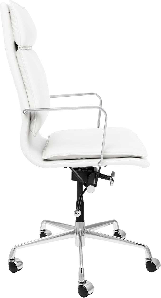 Laura Davidson Furniture Lexi II Padded Office Chair - Tall Back Desk Chair with Arm Rest, Swivel & Cushion Availability, Made of Faux Leather, White, Computer Chair