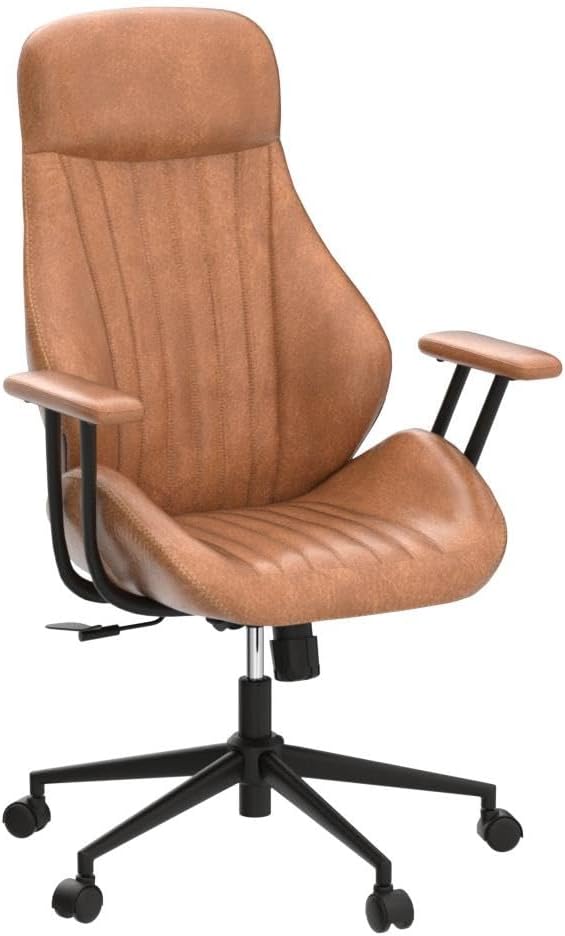 ovios Home Office Ergonomic Chair, Mid-Century Modern Luxury Faux Suede Leather Chairs, Comfy High Back Computer Swivel Rolling Task Armchair for Executive, Brown