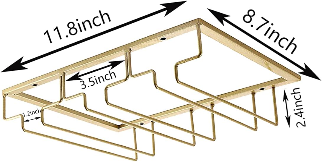 eywlwaar Gold Wine Glass Rack Stemware Holder Wine Glass Holder Wine Glass Hanger 11.8 Inch Long 3 Rows (2Pack-Gold, 3 Rows-2 Pack)