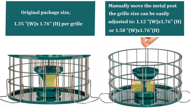 Upgraded Caged Bird Feeders Squirrel-Proof, Flexible Adjustment of Grille Size, 3 Lbs Seed Capacity, DIY Starling-Proof Caged Tube Hanging Wild Bird Feeder, Attract Small Birds(Deep Green)