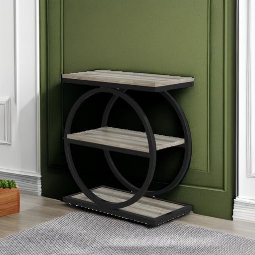 Tribesigns End Table Set of 2, Narrow End Table with 3 Storage Shelves, Wooden Side Table with Metal Frame, Small Sofa Side Table for Living Room, Grey Nightstand and Bedside Table for Bedroom