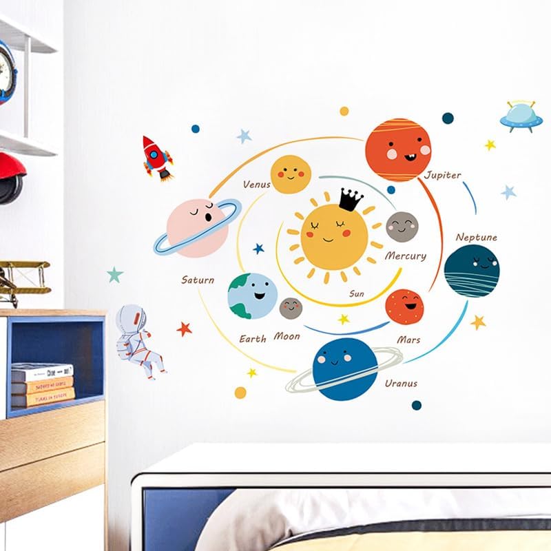 Quanhaigou 3D Solar Space Wall Decals Stickers Wall Murals Wallpaper Decor for Home Floor Living Room (Solar System)