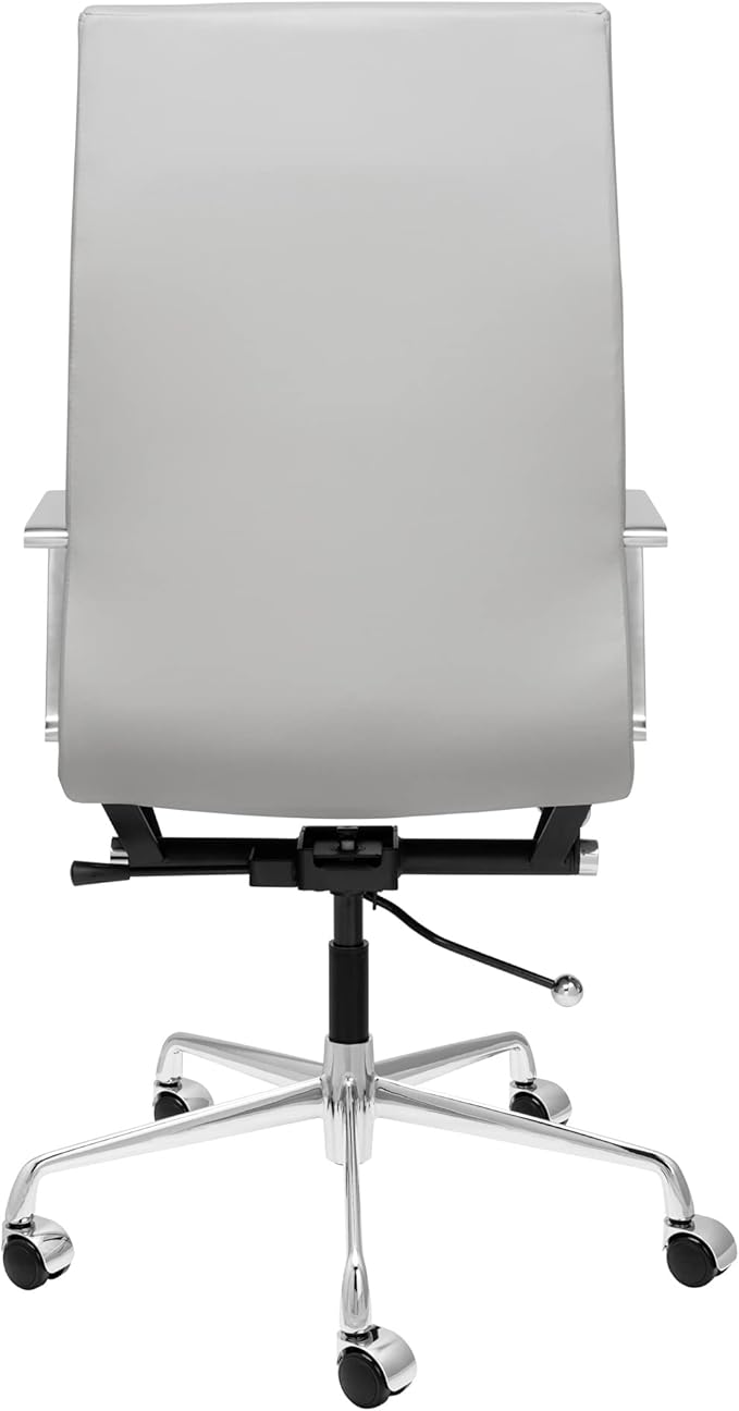 Laura Davidson Furniture SOHO II Ribbed Office Chair - Tall Back Desk Chair with Arm Rest, Swivel & Cushion Availability, Made of Faux Leather, Grey, Computer Chair
