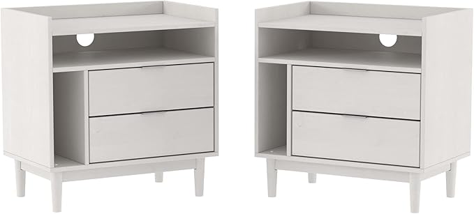 Walker Edison Mid-Century Modern Tray-Top Storage Nightstands Set of 2 White