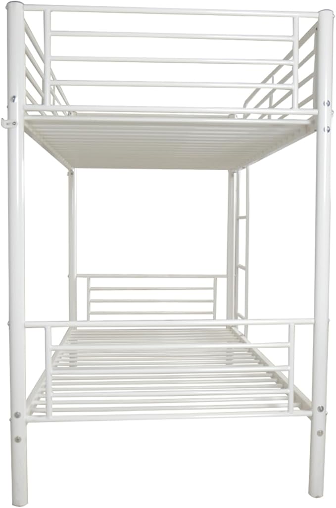 Karl Home White Bunk Bed Twin Over Twin, Metal Bunk Bed with Built-in Ladder and Safety Guardrail, Space-Saving Bunk Beds for Kids, Teens & Adults, No Box Spring