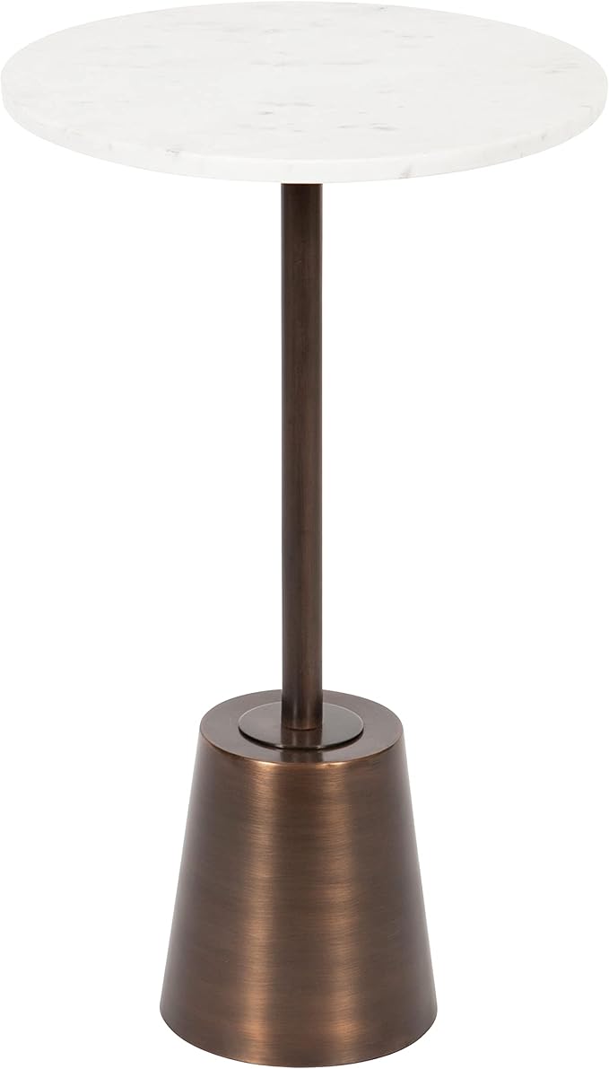 Kate and Laurel Tira Round Side Table, 14 x 14 x 24, White and Bronze, Decorative Pedestal Style End Table for Use as a Bedroom Nightstand or Living Room Accent