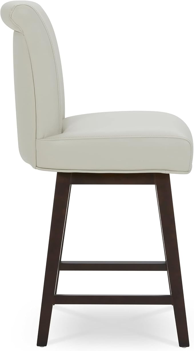 CHITA 26 Inch Counter Height Swivel Bar Stools Set of 3, FSC Certified Modern Upholstered Faux Leather Swivel Barstool Chair with Back, Creamy Grey