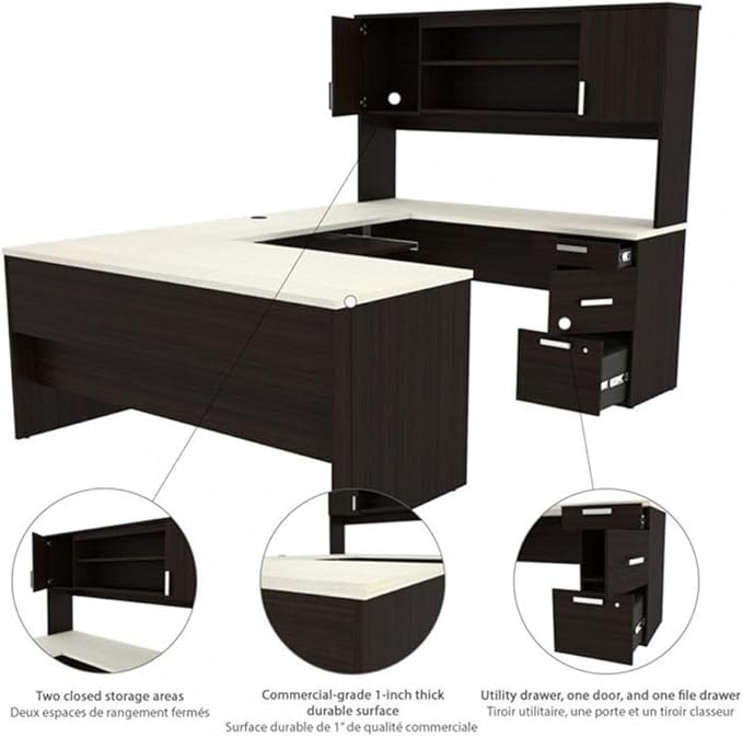 Pemberly Row U Shaped Computer Desk in Dark and White Chocolate