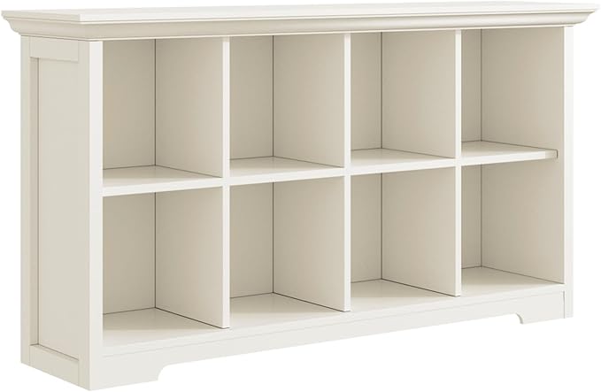 Cube Shelf Bookcase with Base - Wooden 2 Tiers Floor Standing Low Storage Cabinet for Home and Office, 8-Cube Lattice Bookshelf, Warm White
