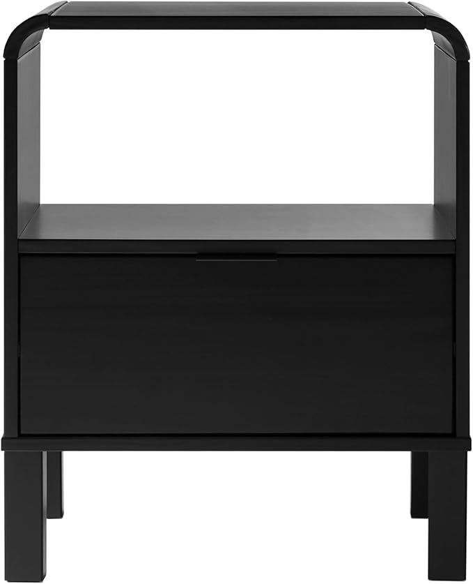 Walker Edison Modern Curved-Top Solid Wood 1-Drawer Nightstand with Open Cubby, 24 Inch, Black