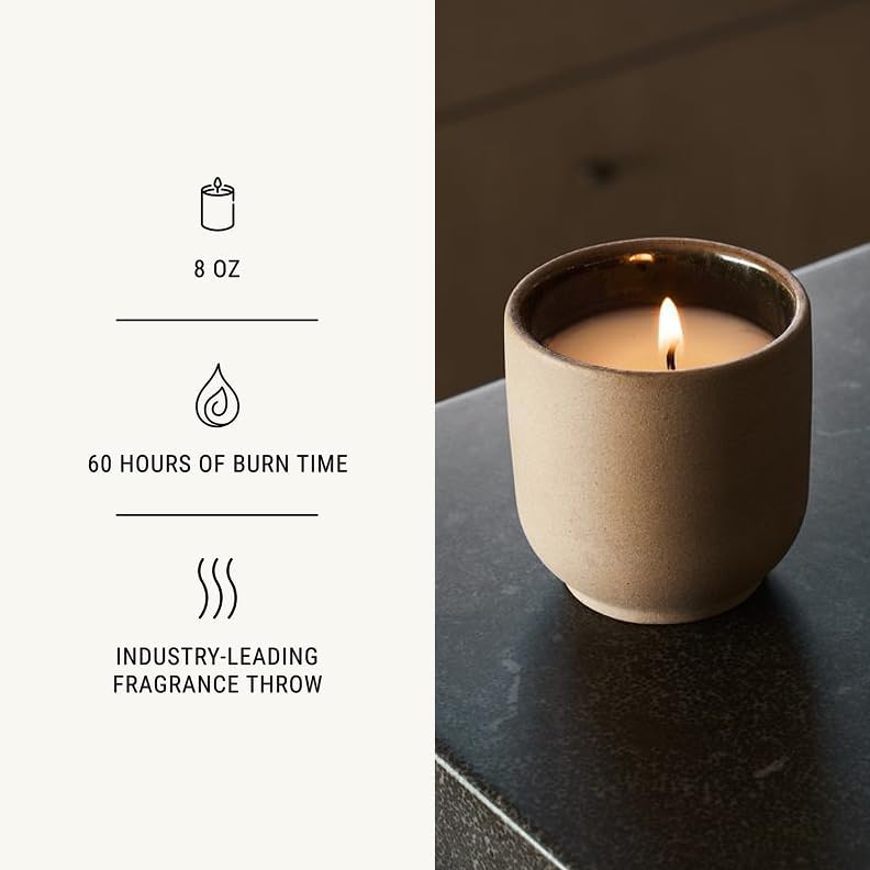 Homecourt Luxury Scented Candle, Mandarin Basile Scent, 60-Hour Burn Time, Soy Wax Blend, Organic Cotton Wick, Kiln-Fired Reusable Ceramic Vessel, 8 Oz