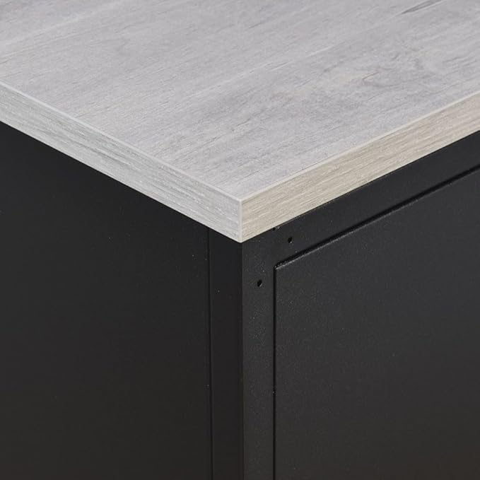NBF Carbon L Shaped Executive Office Desk - Durable Laminate Computer Desk with 2 Drawers Pedestal - Modern Desk with Storage and File Cabinet - 72" W x 96" D Office Work Desk (Gray, Maple)