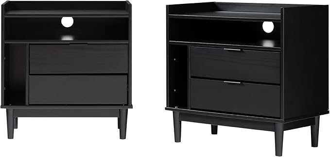 Walker Edison Blythe Mid-Century Modern Tray-Top Storage Nightstands Set of 2 Black