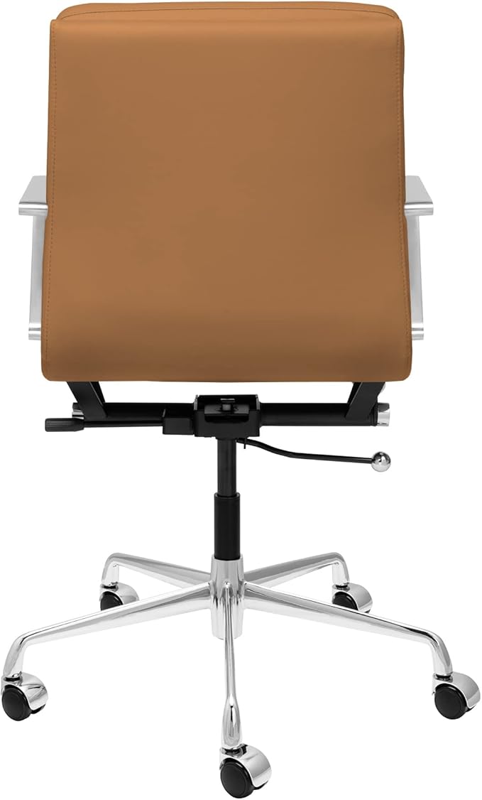 Laura Davidson Furniture SOHO II Padded Management Office Chair - Mid Back Desk Chair with Arm Rest, Swivel & Cushion Availability, Made of Faux Leather, Tan, Computer Chair