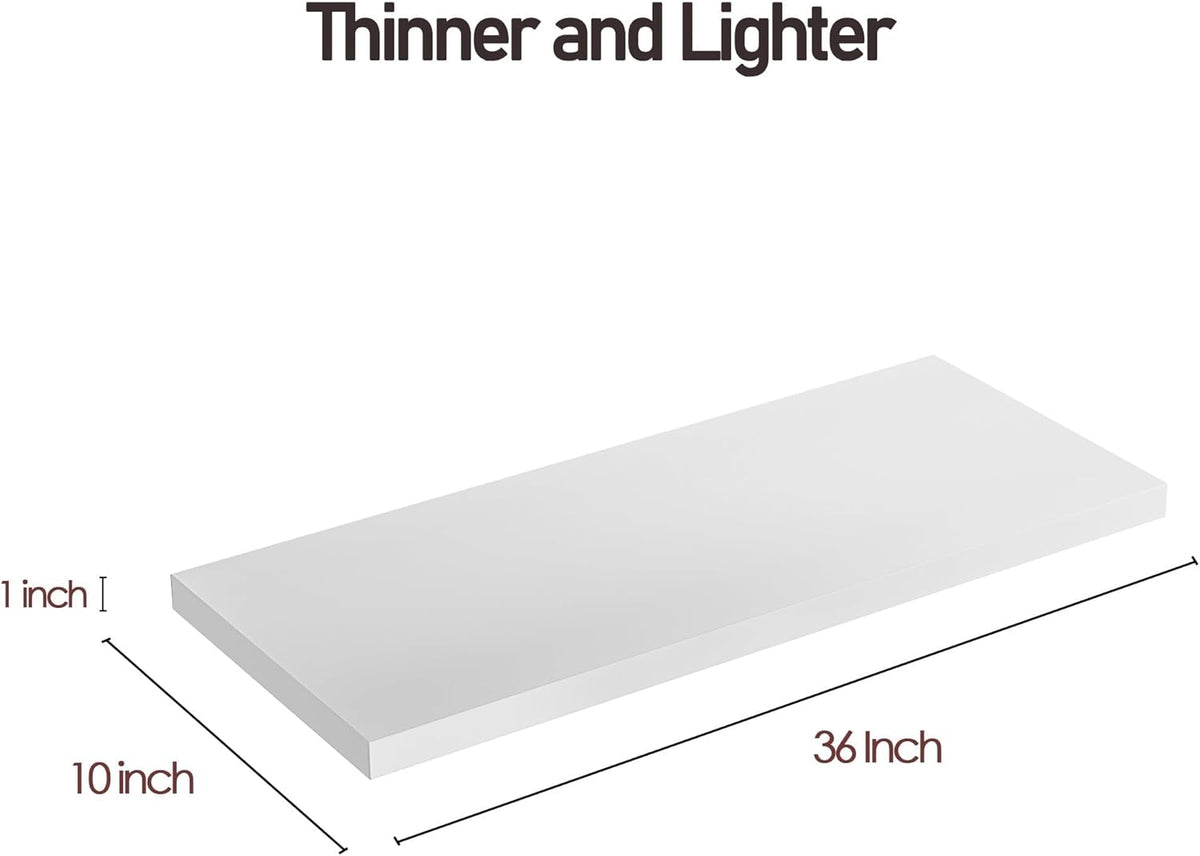 Wall Shelf Set of 2, White Floating Shelves 36 in W x 10 in D x 1 in H, Wooden Floating Wall Shelf with Invisible Brackets for Living Room/Bedroom/Bathroom/Kitchen Storage and Decor