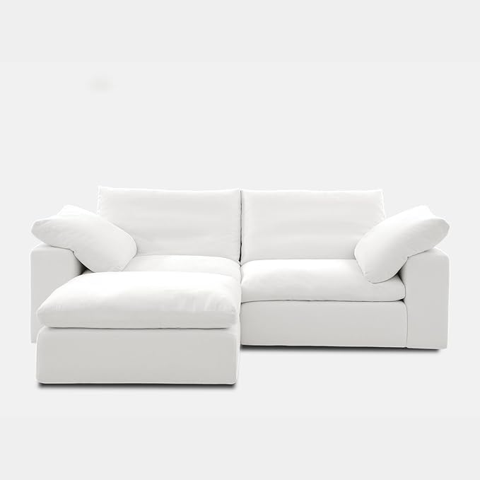 Modular Cloud Sofa, 78.7" Cloud Sectional Couches with Deep Seat，Oversized Loveseat Sofa with Ottoman for Living Room, Modern Comfy Couch with Washable Cover, Wide Armrest (White,1 Ottoman)