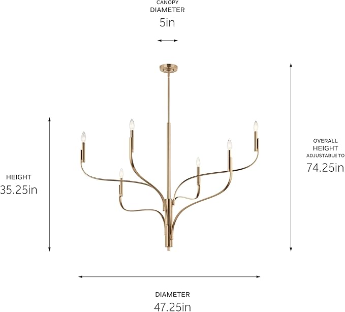 KICHLER Livadia 6-Light Chandelier, Soft Modern-Light in Champagne Bronze, for Foyer, Great Room, or Vaulted Dining or Bedroom (33.25" x 47.25"), 52674CPZ