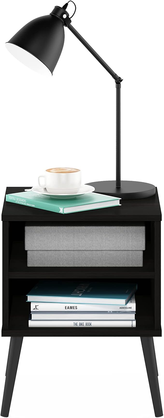 Furinno Claude Side Table, 2-Tier Square End Table with Wooden Legs, Open Shelf Night Stand, Bedside Table, for Living Room, Bedroom, Espresso