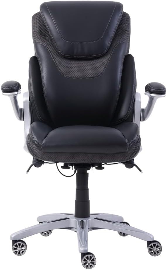 NBF Avanti Faux Leather Executive Office Chair Desk Chair - Ergonomic Chairs with Flip Arms - Modern Office Chair with Iridescent Silver Finish - Lumbar Support Chair (Gray)