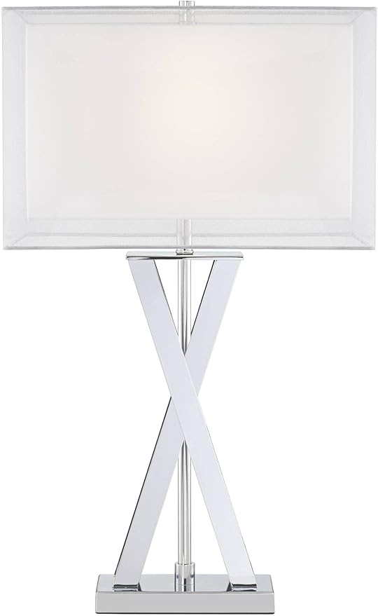 Possini Euro Design Proxima Modern Table Lamp with White Marble Riser 28" Tall Chrome Silver Metal Double Rectangular Shades Decor for Bedroom Living Room Nightstand Bedside Office Kids Room