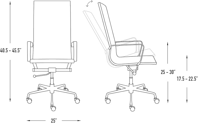 Laura Davidson Furniture SOHO II Ribbed Office Chair - Tall Back Desk Chair with Arm Rest, Swivel & Cushion Availability, Made of Faux Leather, Grey, Computer Chair