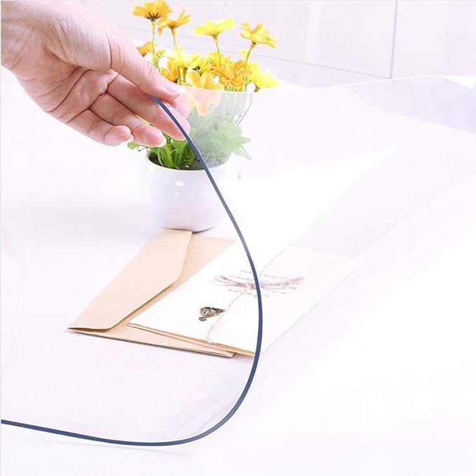 NECAUX Custom 44 x 56 Inch Clear Table Cover Protector, 1.5mm Thick Plastic Waterproof Heavy Duty Desk Pad Mat Non-Slip Tablecloth Protector for Coffee Table, Sofa Table, Media Stand, Countertop