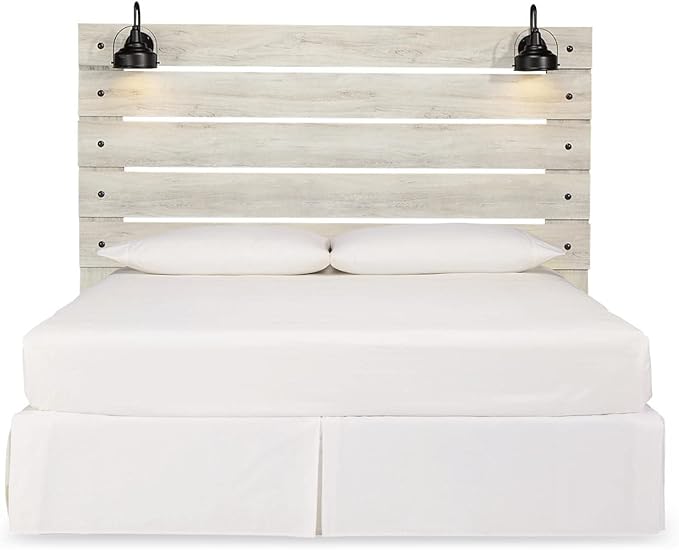 Signature Design by Ashley Cambeck Farmhouse Panel Headboard ONLY with USB Charging Stations, King, Whitewash