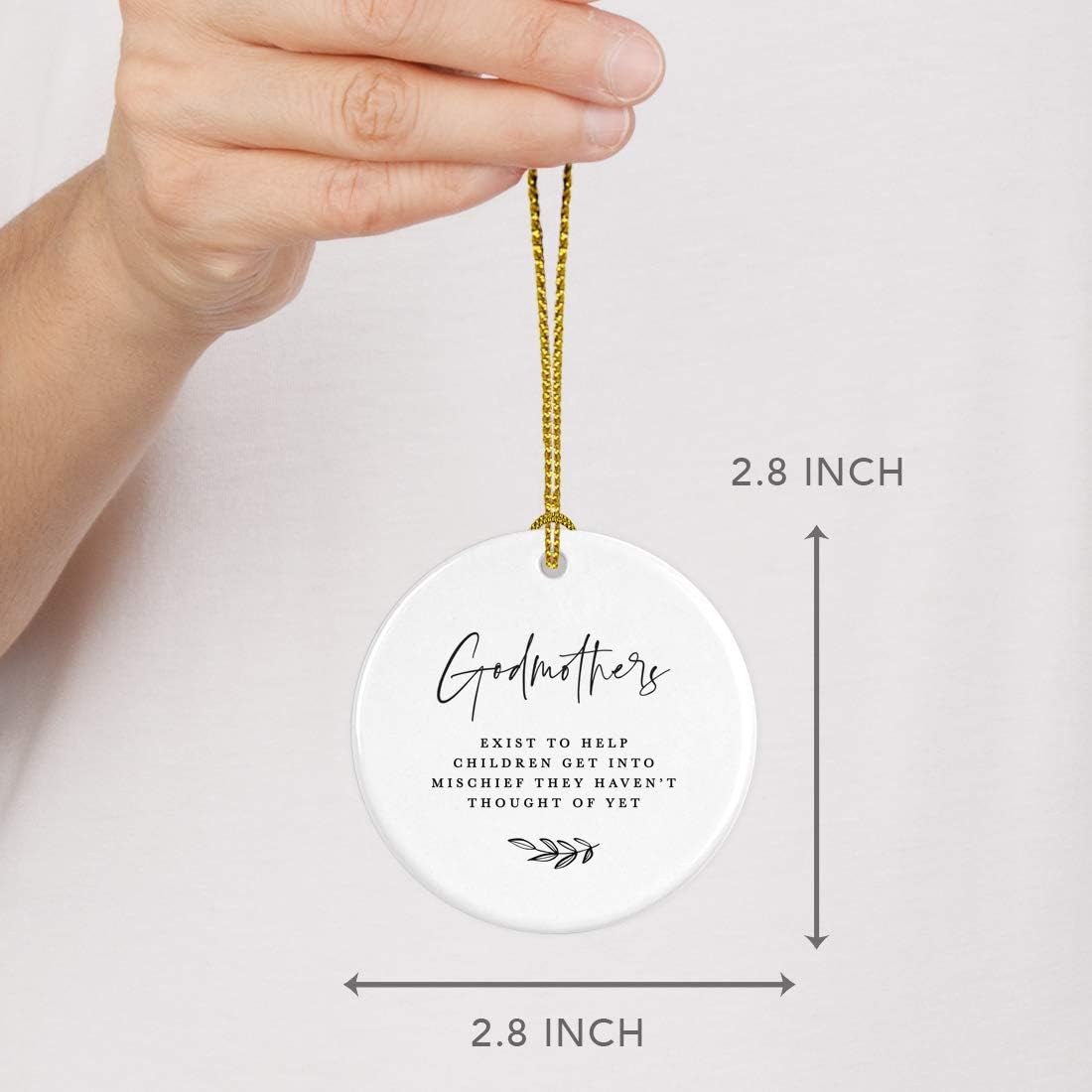 Andaz Press Round Ceramic Porcelain Christmas Tree Ornament Keepsake Collectible Godmother Gift, Godmothers Exist to Help Children Get Into Mischief They Haven't Thought of Yet, 1-Pack