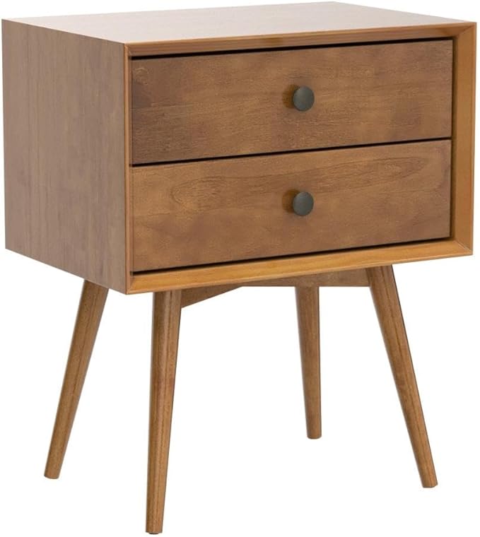 Walker Edison Ella Mid-Century Modern 2-Piece 2-Drawer Solid Wood Nightstand Set, 2 Pack, Caramel