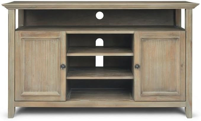 SIMPLIHOME Amherst SOLID WOOD Universal TV Media Stand, 54 inch Wide, Transitional, Living Room Entertainment Center, Cabinet, Shelves, for Flat Screen TVs up to 60 inches, Distressed Grey