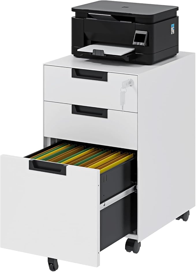 Rolling File Cabinet with Lock, 3 Drawer Metal Mobile Filing Cabinet for Legal/Letter Size, Fully Assembled Except Casters