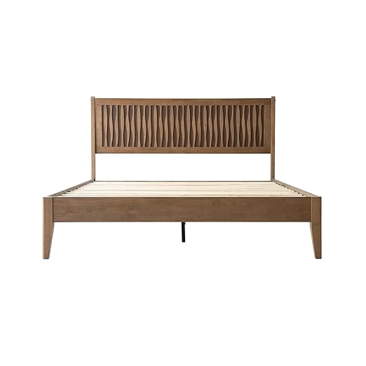 King Size Bed Frame, Solid Wood Platform Bed with Headboard & Footboard, 12 Sturdy Slatted, Central Metal Legs, Easy Assembly, Noise & Anti-Slip, No Box Spring Needed, Barnwood Finish, OLK-30
