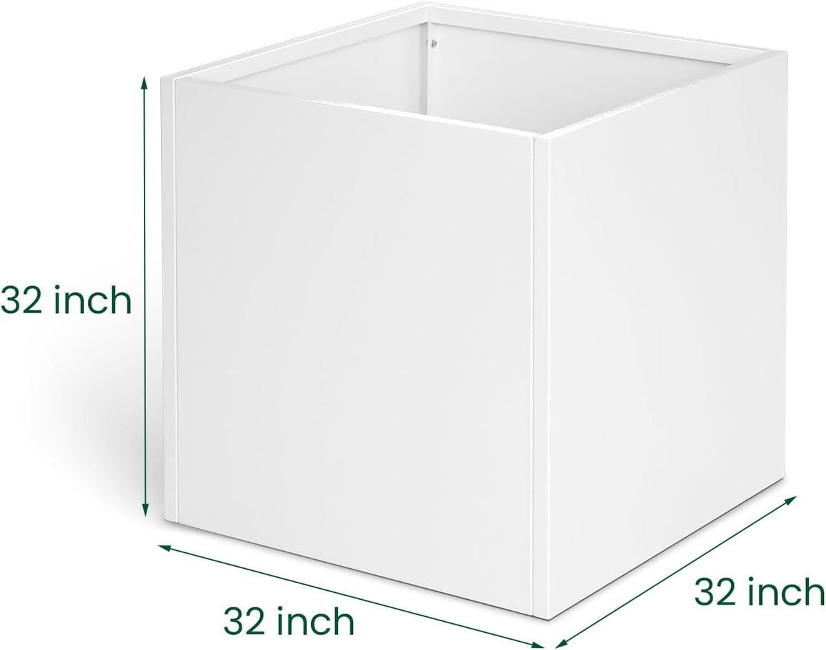 White Steel Planter Square Outdoor Planters Galvanized Steel Planter Box Indoor Metal Large Planters Cube Heavy Duty Flower Pot 32 Inch Modern Commercial Residential for Trees Patio Deck Yard Garden