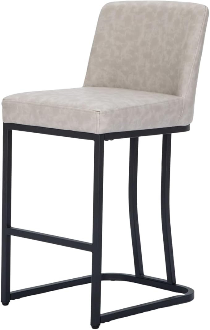 MAISON ARTS Counter Height Bar Stools with Back Set of 2 for Kitchen Counter, 24 Inch Modern Upholstered Faux Leather Barstools Farmhouse Bar Chairs Luxury Island Stools Support 330LBS, Light Grey