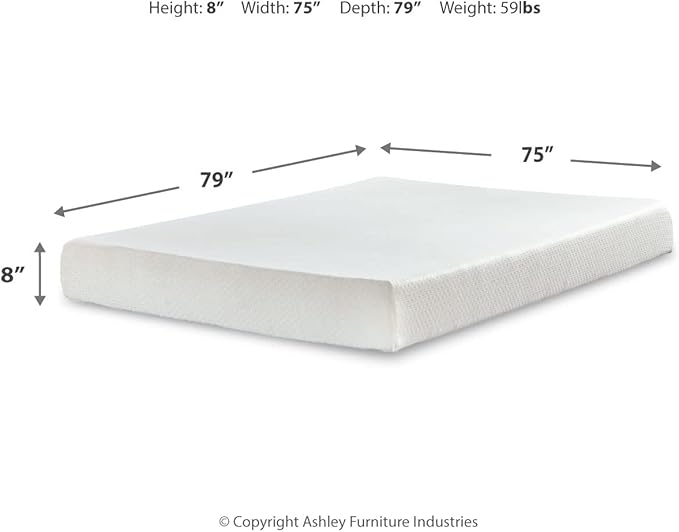 Signature Design by Ashley King Size Chime 8 Inch Medium Firm Gel Memory Foam Mattress with Green Tea & Charcoal Extract, Fiberglass Free, Mattress In A Box